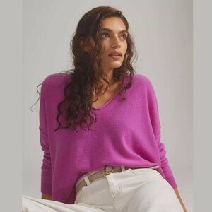 Pilcro V-Neck Sweater in Vibrant Pink